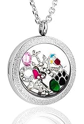 Zysta 25MM 316 Stainless Steel Silver Matte Round Living Floating Charm Memory Locket Pendant Necklace with 22 Inches Chain