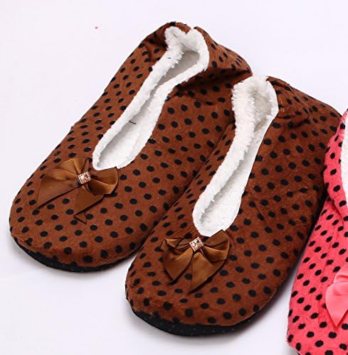 Snuggs Ballerina Dot Womens Slip Resistant Slipper Socks - Brown