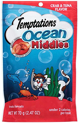 TEMPTATIONS Ocean Middles Treats for Cats Crab and Tuna Flavor 2.47 Ounces (Pack of 12)