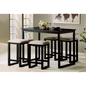 5pc Counter Height Dining Table and Stools Set Black Oak Finish by visiondecor Furniture