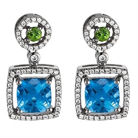 14k Gold Peridot, Blue Topaz and Diamond Earrings (4.01 ctw.)