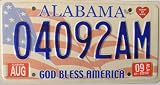 Alabama Embossed License Plate God Bless America