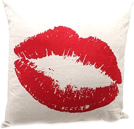 Value Valley Cotton Linen Square Red Lips Throw Pillow Case Cushion Covers for Christmas 18" By 18"