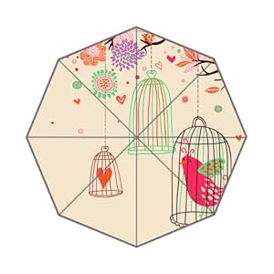 Auto Folding Foldable Umbrella Pink Bird In The Birdcage Need Freedom Chromatic Colorful Tree Leaf Flower Branch