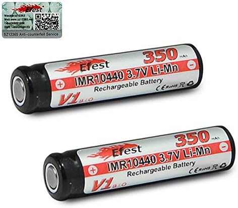 2 Efest IMR 10440 350mAh 3.7v Rechargeable Flat Top Batteries