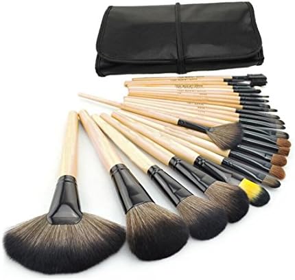 Aliliya Professional 24PCS Premium Luxurious Synthetic Hair Kabuki Makeup Brush Set Brush Makeup Brush Kit With Bag - Black Wood Yellow