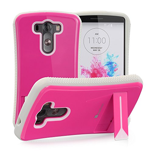 LG G3 Case - GreatShield [Slim-Fit] Guardian UV Glossy Ultra Slim Hard Cover with Stand for LG G3 (AT&T LG D850 / T-Mobile LG D851 / Verizon VS985 / Sprint LS990) (Pink/White)