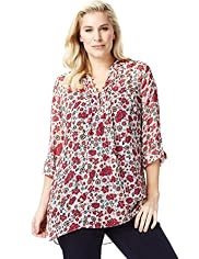 Plus Nehru Collar Floral Crinkle Blouse