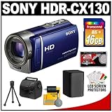 Sony Handycam HDR-CX130 1080p HD Video Camera Camcorder (Blue) with 16GB Ca ....