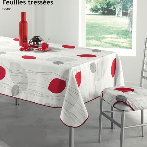 Nappe anti tache rectangulaire 150x240 cm Feuilles tressées rouges - NEUF