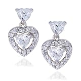 Sterling Silver Cubic Zirconia Heart-Shaped Drop Earrings by Cheline
