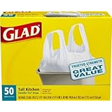 Glad Tall Kitchen Handle-Tie Trash Bags, White, 13 Gallon, 50 Count