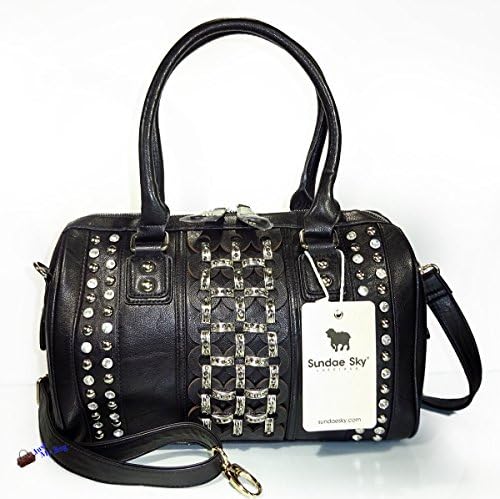 New Sundae Sky Rhinestone Laced, Large Boston Bag w/ Strap - Black