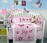 SoHo Butterflies Breeze Baby Crib Bedding Set 10 pcs included Diaper Bag with Changing Pad & Bottle Case** Reversible into 2 Designs! **
