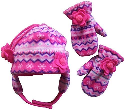N'Ice Caps Girls Fair Isle Print Micro Fleece Hat And Mitten Set