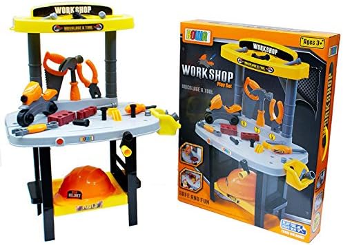 NEW WORKSHOP KID BOY CHILD GARAGE WORK BENCH TOOL SET TOOLBOX PRETEND PLAY TOY