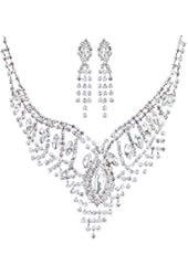 ACCESSORIESFOREVER Women Bridal Wedding Jewelry Crystal Rhinestone Stunning Necklace Set J720 Silver