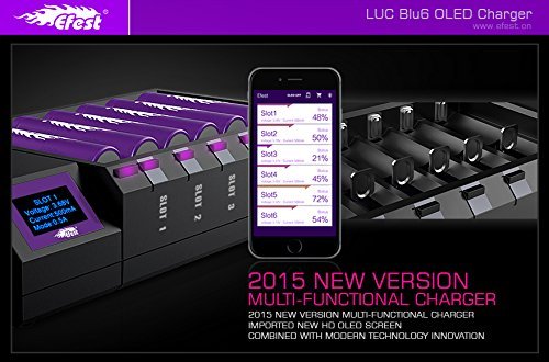 Efest LUC Blu6 6 Bay OLED BlueTooth Intelligent Charger for Li-ion Li-Mn and Ni-Mh 26650 25500 18650 18500 18490 17350 17670 17650 16650 16340 14650 14500 10440 Batteries