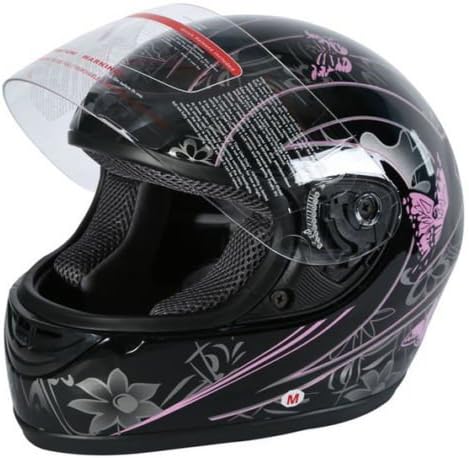 DOT Adult Pink Black Butterfly Motorcycle Street Full Face Helmet (M)
