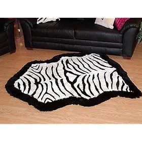 Zebra Print Australian Sheepskin Rug (black border)