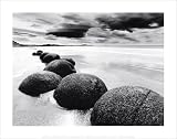 ROUND BOULDERS ON BEACH BLACK & WHITE PHOTO PRINT POSTER