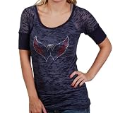 NHL Touch by Alyssa Milano Washington Capitals Ladies Navy Blue Burnout T-shirt with Crystals (Large)