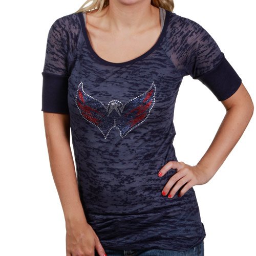 Touch by Alyssa Milano Washington Capitals Ladies Navy Blue Burnout T-shirt with Crystals (Small)