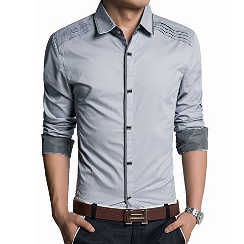 iPretty Men's Fashion Slim Fit Contrast Dress Shirt Long Sleeve Casual Shirts