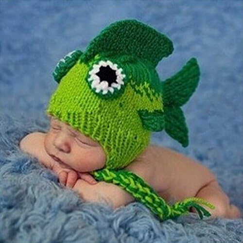 Ebuyingcity Infant Baby Children Unisex-baby Boys Girls Handmade Knit Hat 3d Cartoon Fish Knitting Hat Beanie with Long Tails