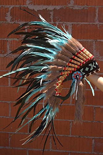 Tribal Costume SH003 Short Headdress 30 Inches Long, Light Blue and Black