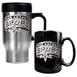 San Antonio Spurs NBA Stainless Steel Travel Mug & Black Ceramic Mug Set - Primary Logo by Great American Products
