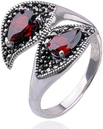 Women's Retro Vintage Garnet Mysterious Opening Tail Ring Never Fade Bangkok 925 Sterling Silver (Adjustable)