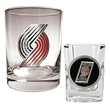NBA Portland Trailblazers Rocks Glass & Square Shot Glass Set - Primary Logo
