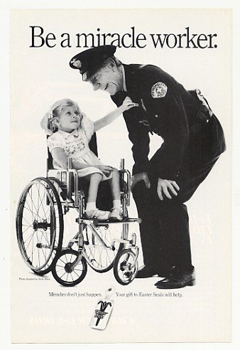 1979 Girl in Wheelchair Policeman Easter Seals Photo Print Ad