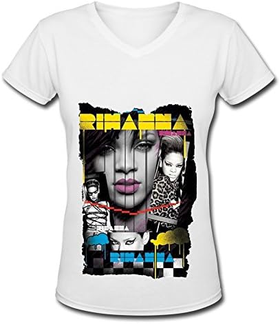 White V Neck T Shirt For Women Love Rock Rihanna Anti World Tour 2016 Poster