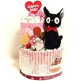 16023 おむつケーキ２段　女の子♪魔女の宅急便♪黒猫のジジぬいぐるみ