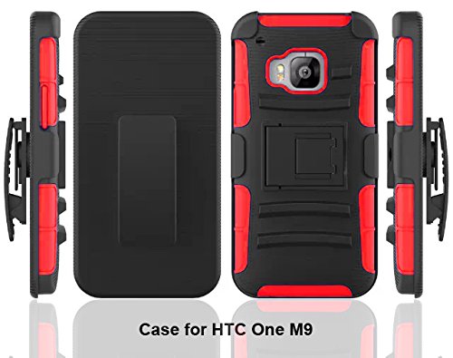 HTC ONE M9 Case, Ionic HOLSTER Case for HTC ONE M9 2015 Smartphone (AT&T, T-Mobile, Sprint, Verizon) (Black/Red)