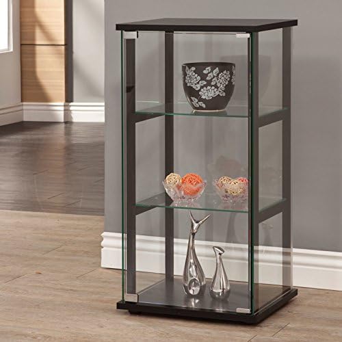 Half Size Knick Knack Curio Cabinet in Black Is Best When Your Home Decor Can't Handle a Tall Accent Cabinet. This Four Sided Glass Display Case for Collectibles Fits Just Right and Displays a Lot of Your Treasures.