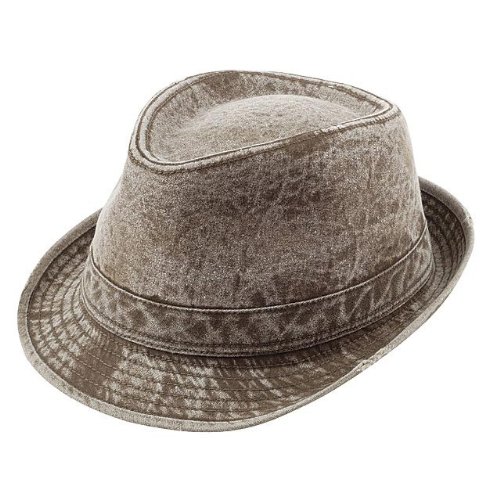 MEGA CAP NEW MENS FEDORA TRILBY DISTRESSED OLIVE GREEN SIZE: L