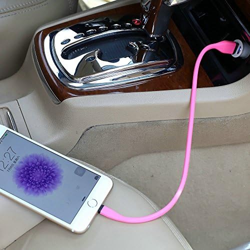 【Apple MFi Certified】Wirelessky 15inch Bendy Lightning Cable for iPhone 6/6+/5/5S/5C/iPad/iPad Mini/iPad Air, Short 38cm MFi Lightning Cable for Power Bank/Desktop/Car Charger, Short MFi Certified Charging Cable (15inch Pink)