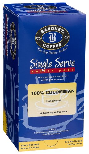 Baronet Coffee 100% Colombian Mega Coffee Pods, 16-Count Boxes (Pack of 4)