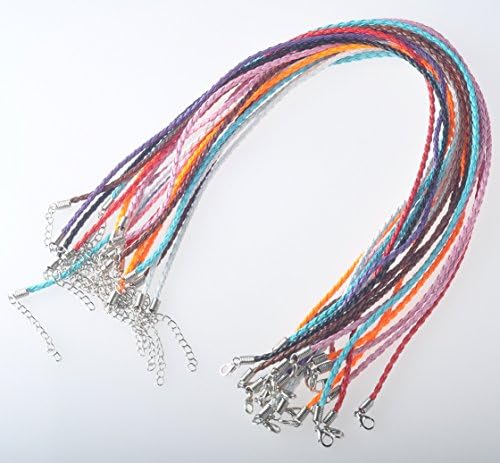 20 Imitation Leather Cord Necklaces Black 18 Inch with Extension Chain and Lobster Claw Clasp