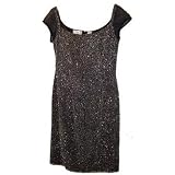 Scala Black Silk Evening Cocktail Dress with Gunmetal Beads Medium