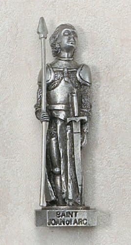 Pewter 3" Statue St. St Joan of Arc. Catholic Saint Joan of Arc Patron Saint of France, Rape Victims, Soldiers, Funeral Directors, Servicewomen's, Virgins, Women in the Military, Captives, Imprisoned People, Martyrs, Prisoners, Wac's, Waves, Women in Army Corp.