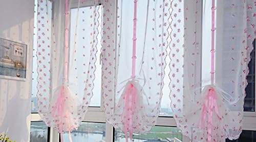 Paker Flower Roman Blind Shades Window Curtain Drape Country Style Embroidered Flower Voile Roman Curtain (0.8M(W)*1M(L), Pink)