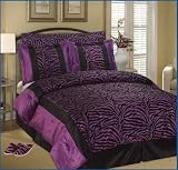 Twin Faux Silk and Flocking Purple / Black Zebra Comforter Set Plus a pair of zebra purple slippers Bedding-in-a-bag