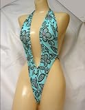 Deep V Plunge Sling-Shot Thong Back Print Medium Made in USA