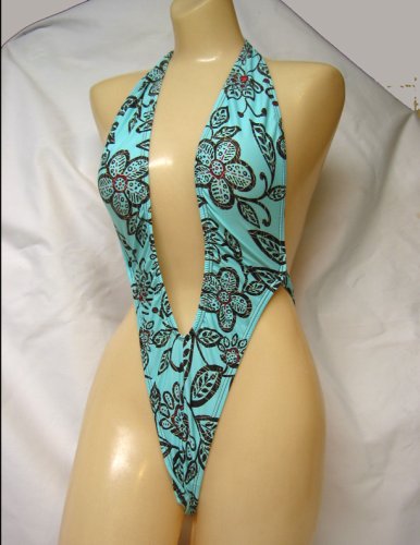 Deep V Plunge Sling-Shot Thong Back Print Medium Made in USA