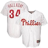MLB Roy Halladay Philadelphia Phillies Youth Short Sleeve 6 Button Synthetic Replica Jersey (Wht/Scrlet Pinstrp, X-Large)