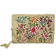 Silky Embroidered Brocade Jewelry Travel Organizer Roll Pouch - Champagne Gold